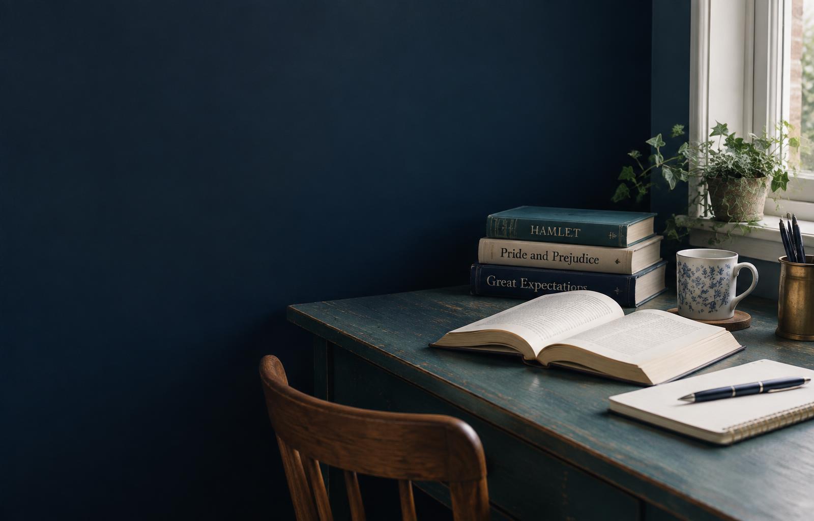 Books and an open text on a quiet study desk